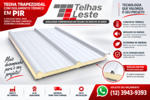 Telha Trapezoidal PIR Rio de Janeiro RJ Com Isolamento em PIR Cor Branca Termoacústica Sanduíche Pintada Preço | TELHAS LESTE Telha Trapezoidal Com Isolamento em PIR Cor Branca Termoacústica Sanduíche PIR em São José dos Campos Guarulhos Bertioga Mogi das Cruzes Ubatuba Jundiaí Jacareí São Paulo Capital SP