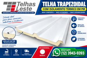 Telha Trapezoidal PIR Rio de Janeiro RJ Com Isolamento em PIR Cor Branca Termoacústica Sanduíche Pintada Preço | TELHAS LESTE Cor Branca Termoacústica Sanduíche PIR em São José dos Campos Guarulhos Bertioga Mogi das Cruzes Ubatuba Jundiaí Jacareí Campinas São Paulo SP EPS Preço Iso Telha